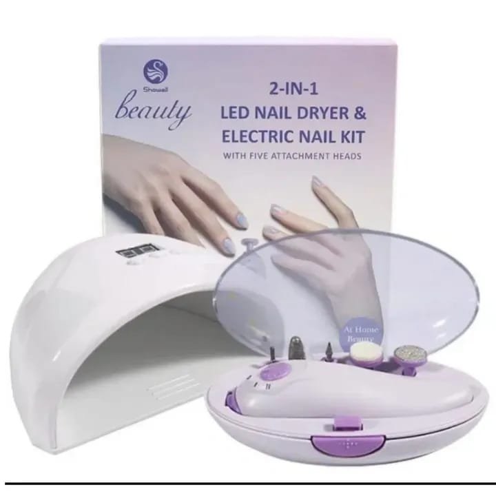 Showall 2-in-1 LED Nail Dryer & Electric Nail Kit - Professional Manicure Pedicure Kit with 5 Attachment Heads | UV LED Lamp Nail Polish Dryer + Nail Drill Buffer & Polisher Set for Home